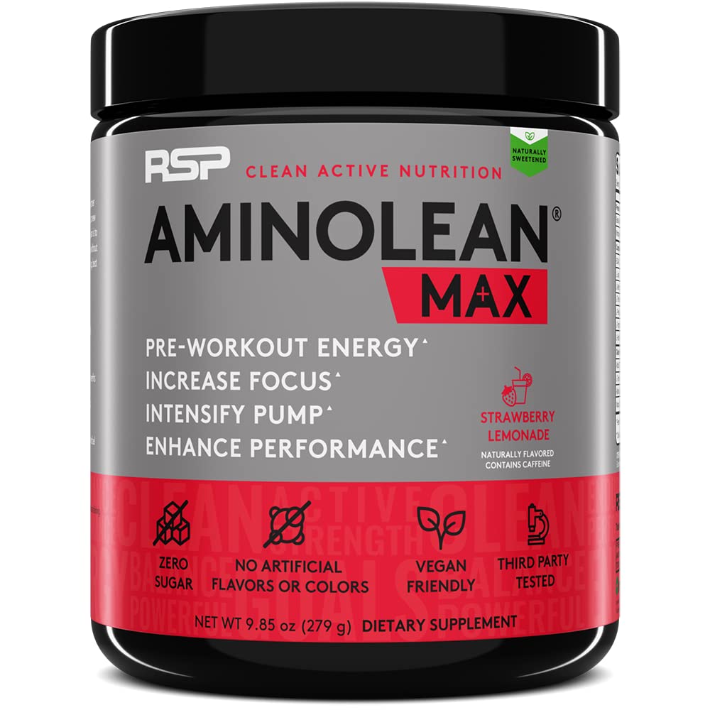 AminoLean MAX Natural Pre Workout - Intensywna energia, Masywne pompy, Laserowe Focus z naturalną kofeiną, tlenek azotu, Beta Alanina, BCAA, Nootropics, 25 Serv