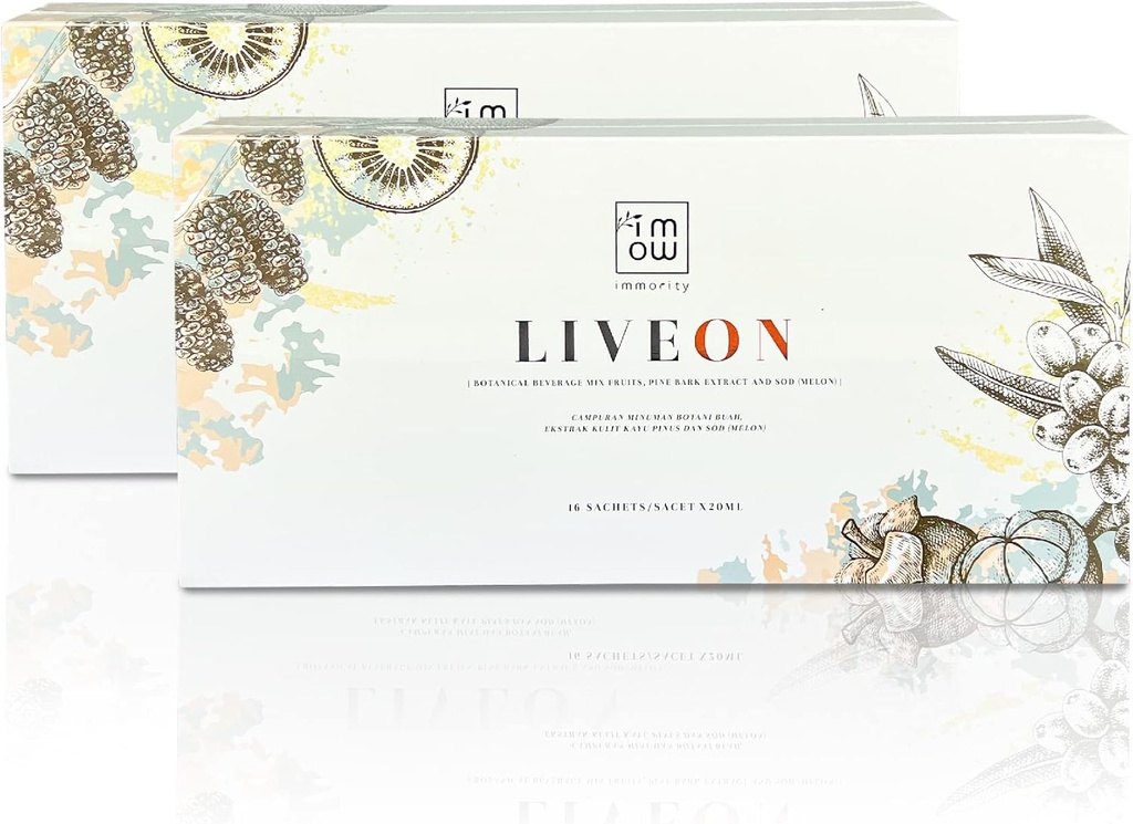 2 Pudełka Immunitety Liveon 100% Natural Pine Bark Extract Napoje Mix Fruits [16 Sachets x 20 ml] - 4X Potężny przeciwutleniacz Reverse Sign of Aging, Anti Wrinkles & Fine Lines do wspierania młodzieńczej skóry