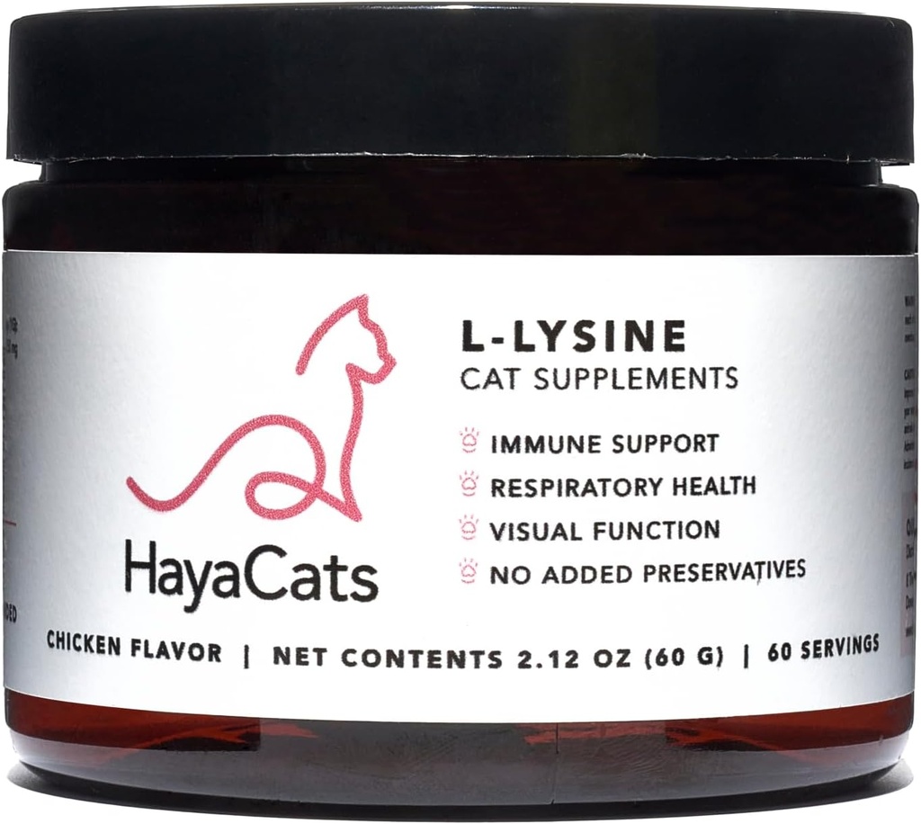 HayaCats L- Lysine Proszek dla kotów - Wsparcie immunologiczne i oddechowe - Vet suplement z wątróbką kurczaka - Made in USA - 60 Służenie
