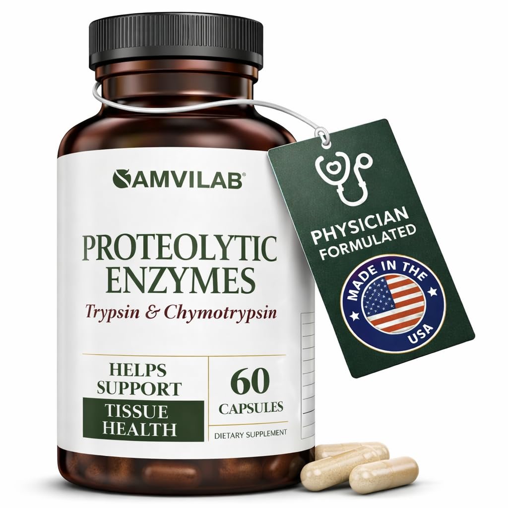 Enzymy proteolityczne - Trypsin & Chymotrypsin - Redukuje Edemę i zapalenie od urazu tkanki tłuszczowej - Popiera Digestive, tkanki i zdrowie immunologiczne - Recovery Boost - Suplement diety -60 Kapsułki