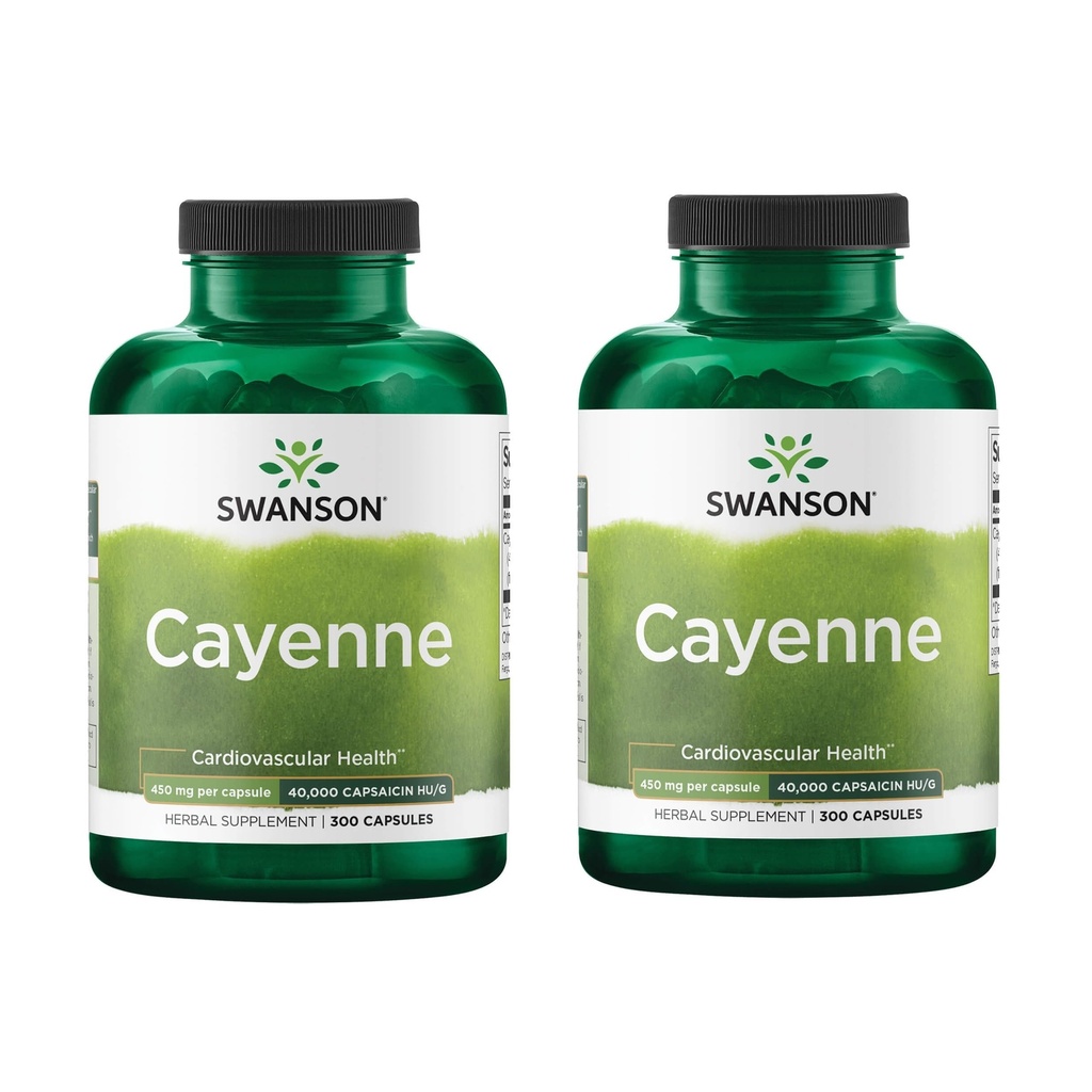 Swanson Cayenne - Suplement ziołowy Promowanie trawienia, krążenia i Metabolizm Wsparcie - Naturalna Formuła Może Wsparcie Zdrowia Serca - (300 kapsułki, 450mg każdy) (2 opakowania)