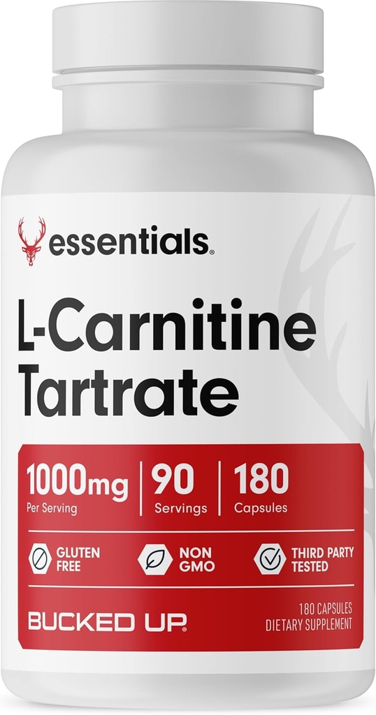 Bucked Up L- Carnitine Tartrate 1000mg, Essentials (90 Sług, 180 Kapsułki)