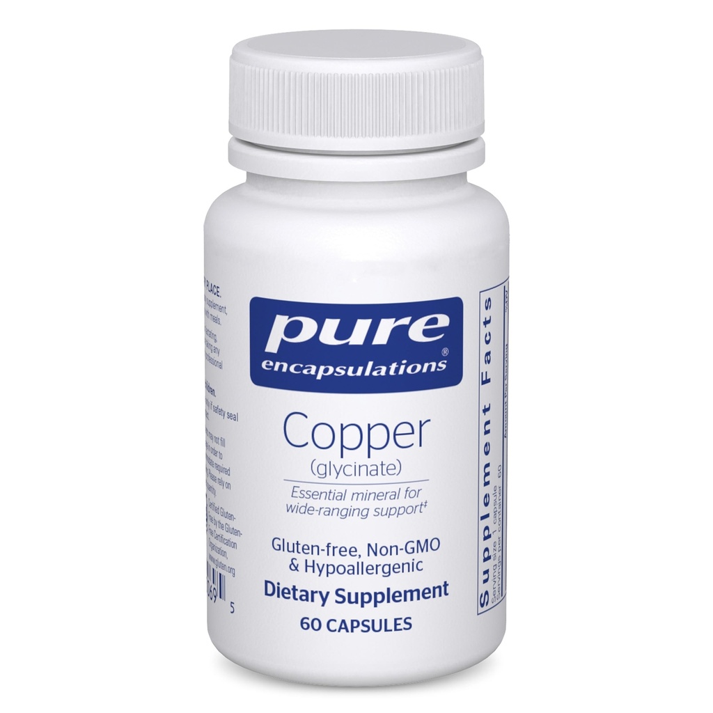 Pure Encapsulations Copper Glycinate 60 's - 2 mg Copper Supplement, Supports Red Blood Cell Formation * - Aids Energy Metabolizm - Non-GMO & Vegan - 60 Kapsułki
