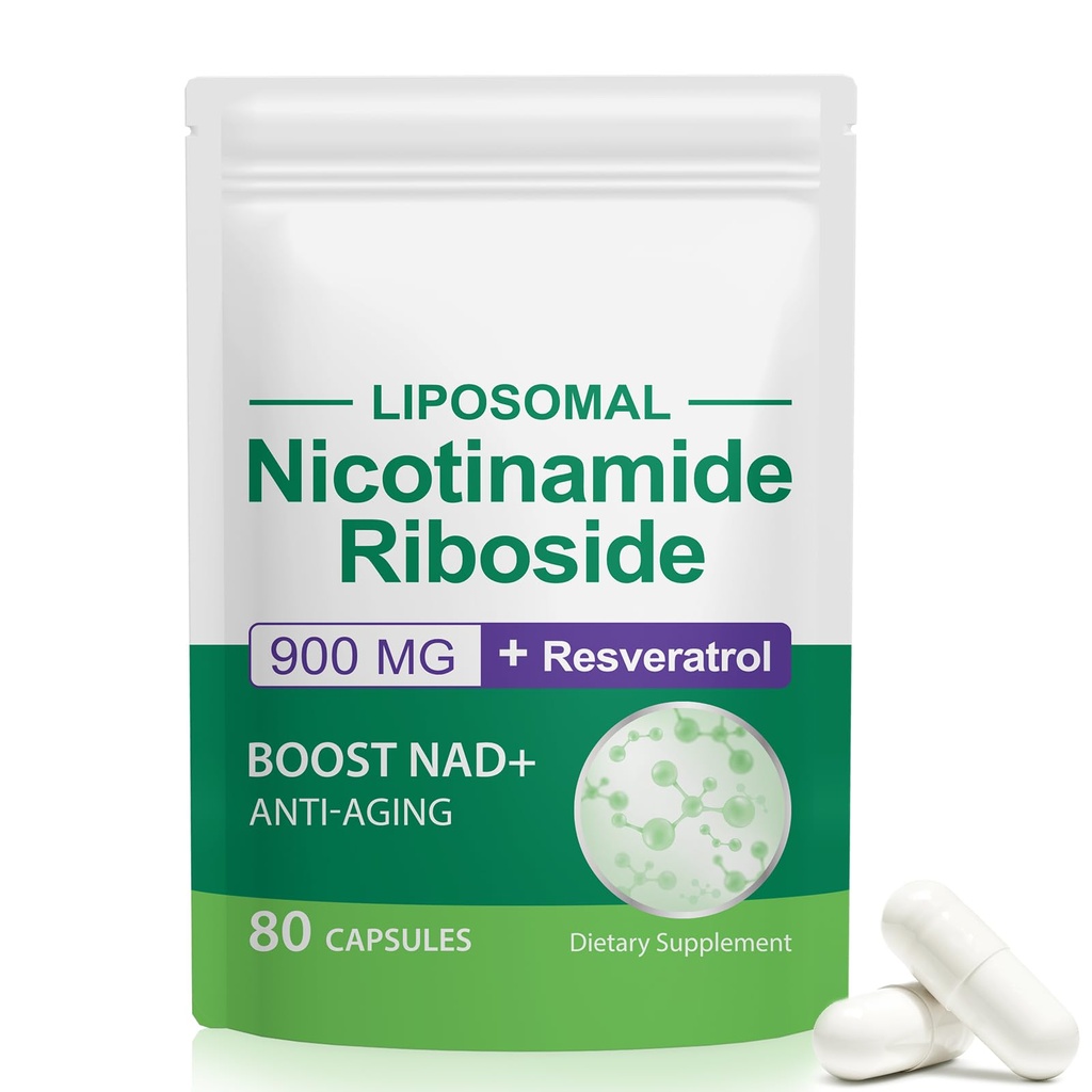 Suplement NAD, NAD + Nikotynamid Ribozyd Resveratrol 900mg, Suplement Dietetyczny do Zdrowej Funkcji Komórkowej, NAD + Fuels Cellular Defense and Cctivates Anti- Aging Genes 80 kapsułki