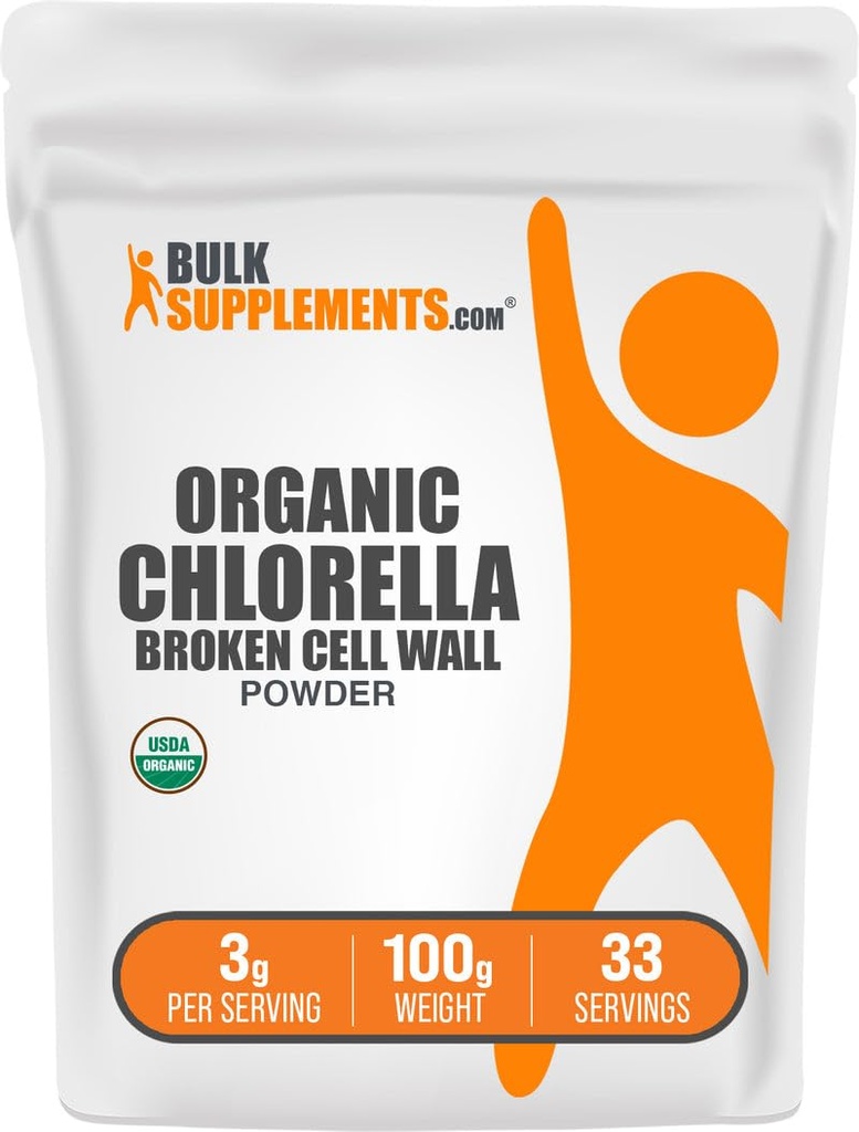 BulkSupplements.com Organic Chlorella Powder - Broken Cell Wall, Green Superfood Powder, Chlorella Supplement - Gluten Free, 3g per Serving, 100g (3.5 oz) (Opakowanie 1)