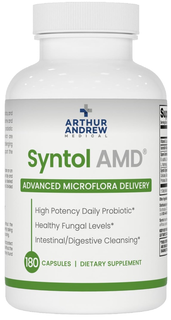 Arthur Andrew Medical, Syntol, 3- in-1 Formuła z Probiotyką, Fiber prebiotyczny i Yeast Cleansing Multi- Enzymy, 180