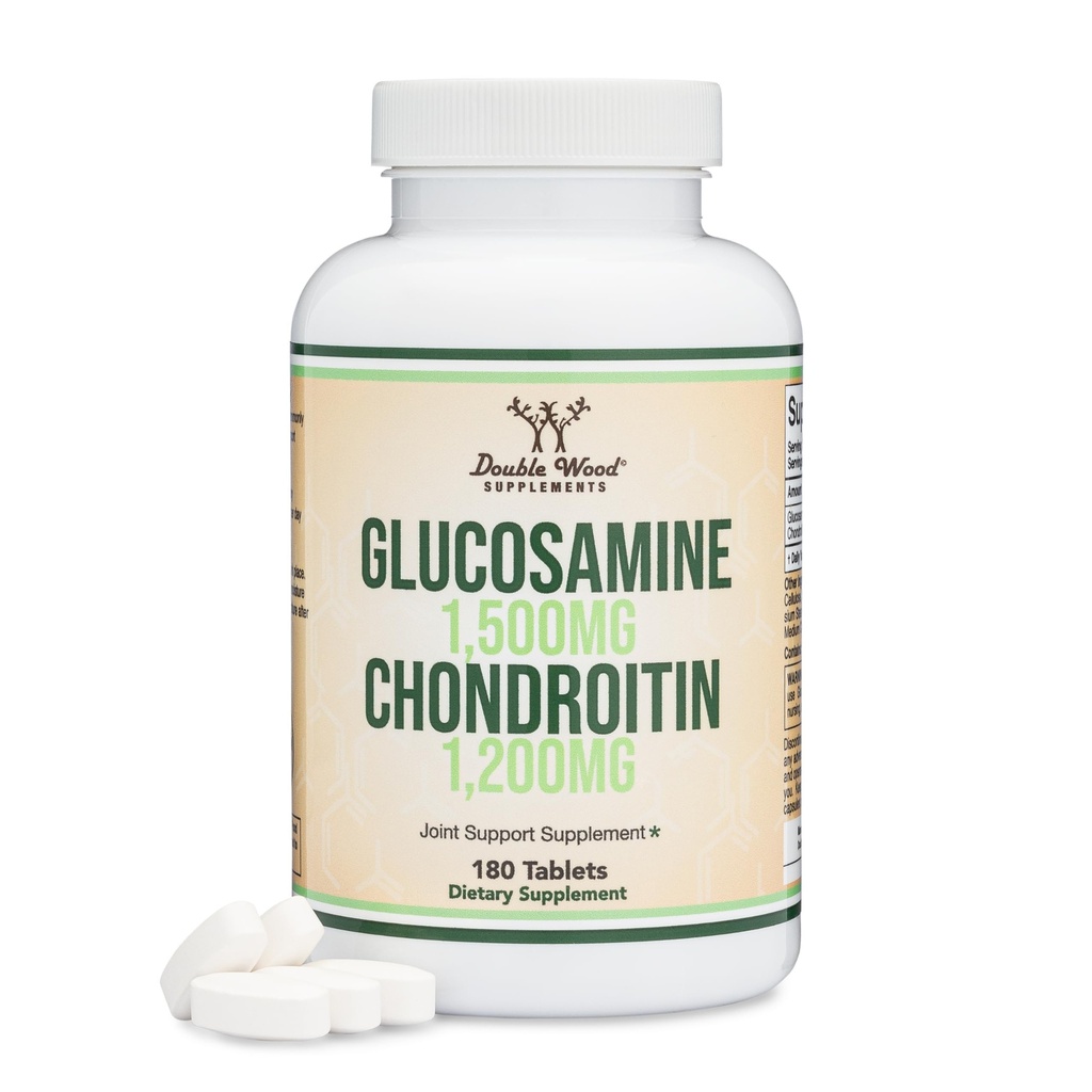 Glukozamina Chondroitin Triple Strength (1,500mg glukozaminy Siarczan, 1,200mg Chondroitin) 180 Tablets, Dwa miesiące Dostawy (Joint Support Supplement) Gluten Free, Non-GMO by Double Wood