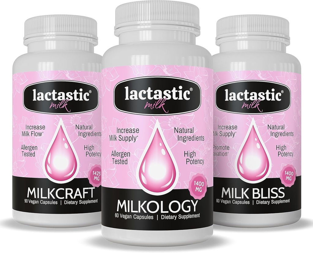 Lactastic ® Perfect Start Bundle - Wysokiej mocy organiczne suplementy mleczne - Milkology, Milkcraft & Milk Bliss - 210 Kapsułki Vegan
