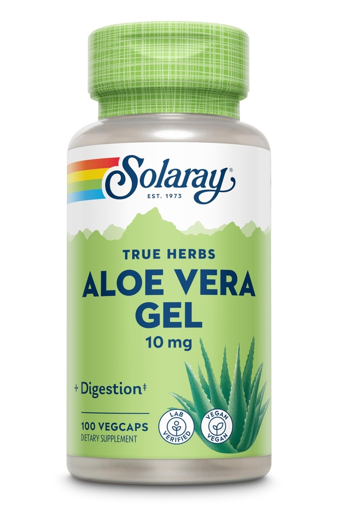 SOLARAY Aloe Vera Gel Concentrat 200X - odpowiednik 2000mg Fresh Gel, Aloe Vera Kapsułki z Ginger, Peppermint i Pietruszka, Herbal Wellness Support, Wegan, Non-GMO, 60- Day Guarantee, 100 Sługi