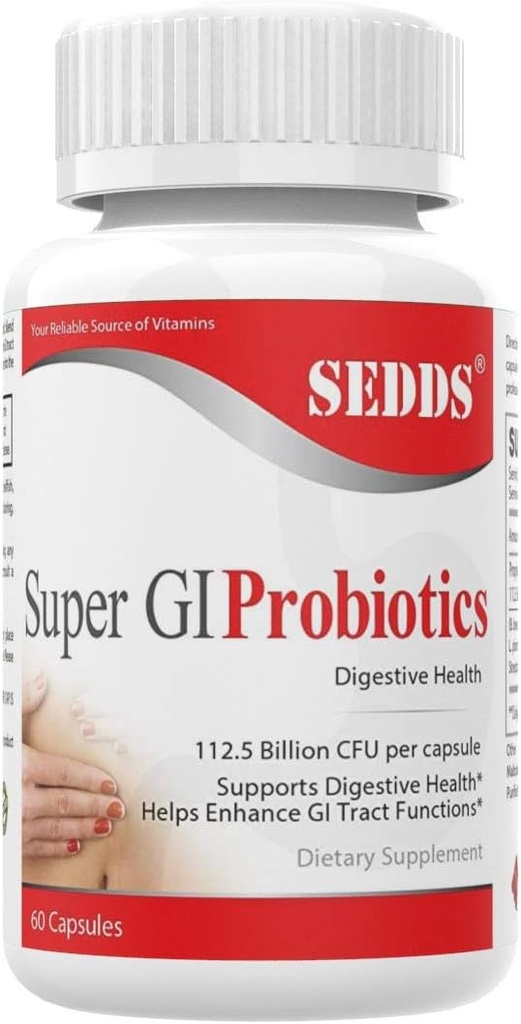 Super GI Probiotyki 112,5 Miliard CFU za serwowanie Wspomaganie Digestive Health & May Relieve żołądka i jelit Distress Amend124; Najwyższy potencja 8 Strain Formuła 124; 60 Kapsułki