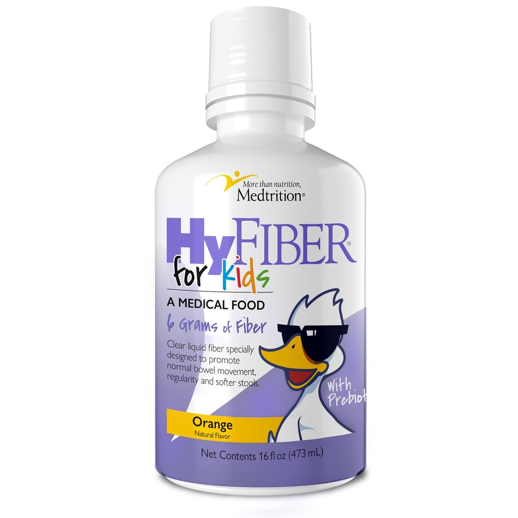 Medtrition HyFiber Liquid Fiber for Kids in Only One Tablespoon, Wspomaga regularność i miękkie narzędzia, FOS Prebiotyki dla Gut Health, 6 Grams of Fiber, 32 Słupki na butelkę