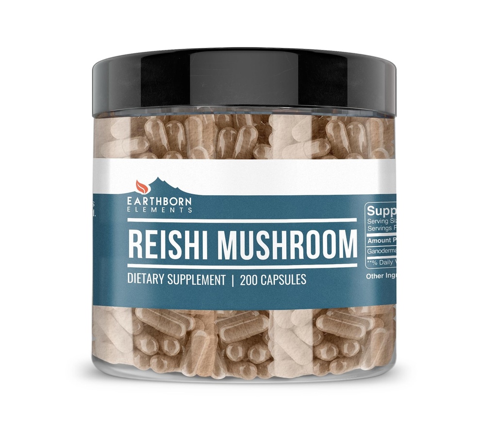 Ziemskie Pierwiastki Reishi Mushroom 200 Kapsułki, Czysty i Nierozcieńczony, Brak dodatków