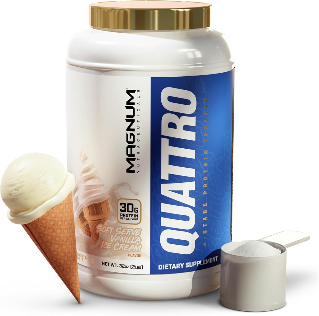 QUATTRO Magnum Nutraceuticals Chey Protein Powder, Vanilla Soft Serve Ice Cream 2lb - Premium Isolate Protein Mieszanka izolacyjna dla wzrostu i odzysku mięśni