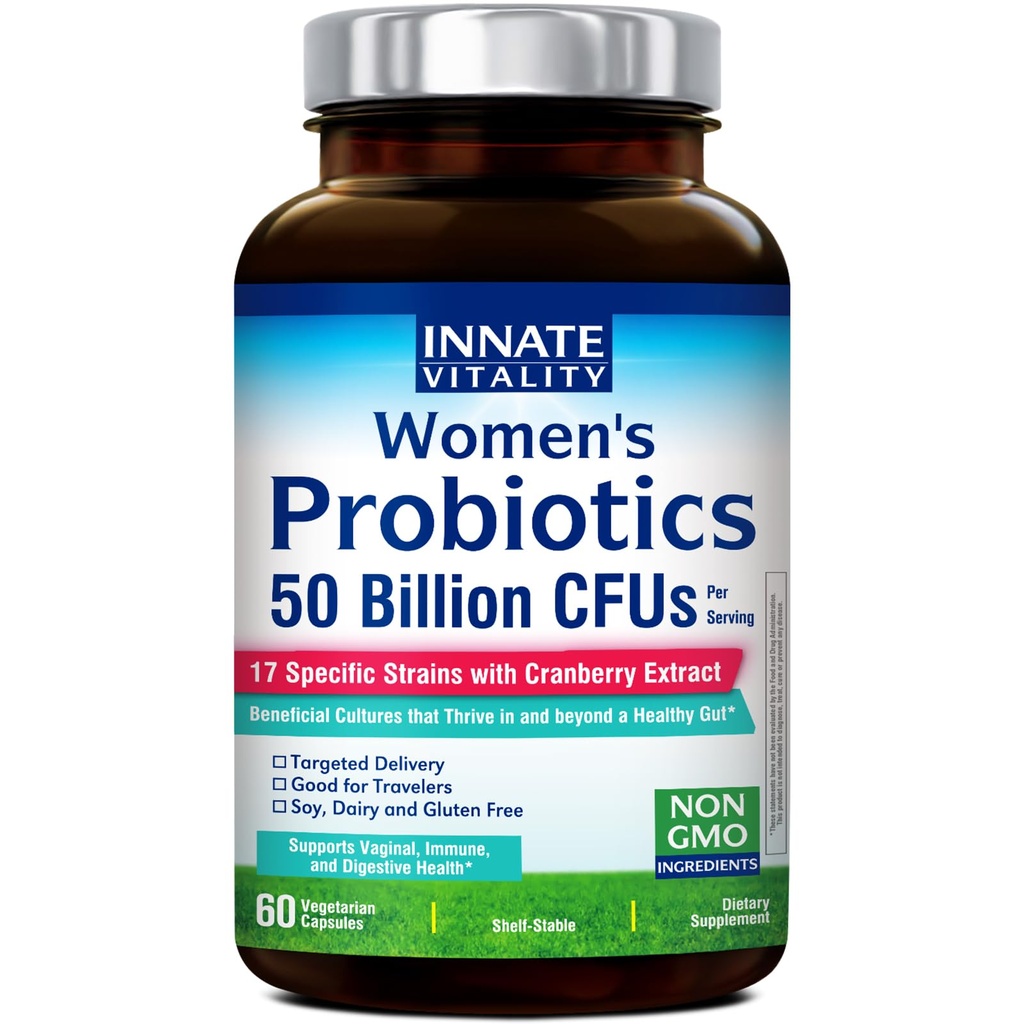 Wewnętrzna witalność Probiotyki dla kobiet, 50 Miliard CFU, 17 Proven Strains, 60 Veggie Caps, Spreparowane Prebiotyki i ekstrakt żurawinowy, Non-GMO, Wspiera Vaginal, Digestive i immunologicznego zdrowia