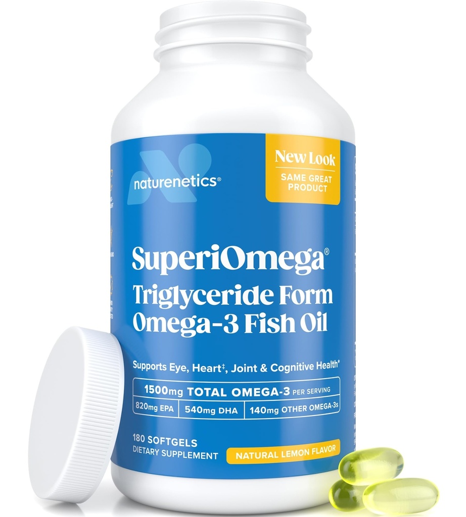 Trigliceryd Omega 3 Olej rybny - Wysoka EPA & DHA dla oczu, Joint, Heart & Brain Support - Omega-3 Kwasy tłuszczowe - Lemon Flavor - 180 Softgels - 90 Day Supply
