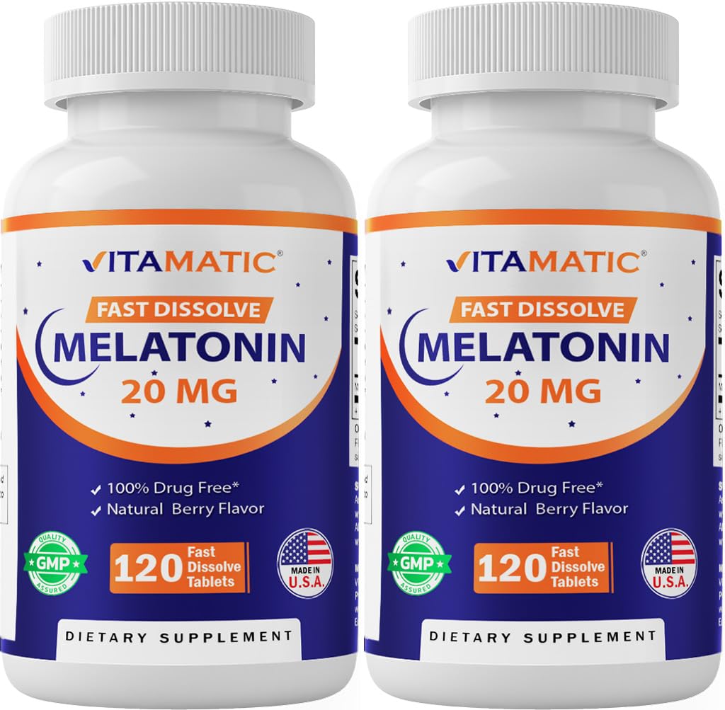 Witamatyczna melatonina 20mg dla wsparcia snu 124; wegetarianin, Non-GMO, gluten wolny 124; wysoka moc 20 MG 124; Natural Berry Flavor 120 Szybko rozpuszczalne tabletki - 2 Pack - 240 Count