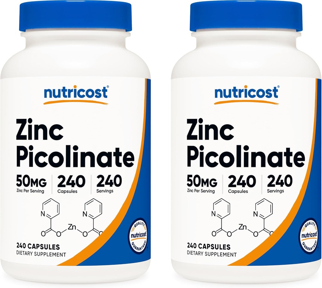 Nutricost Pikolinian cynku 50mg, 240 Kapsułki wegetariańskie (2 butelki) - Gluten Free i Non-GMO