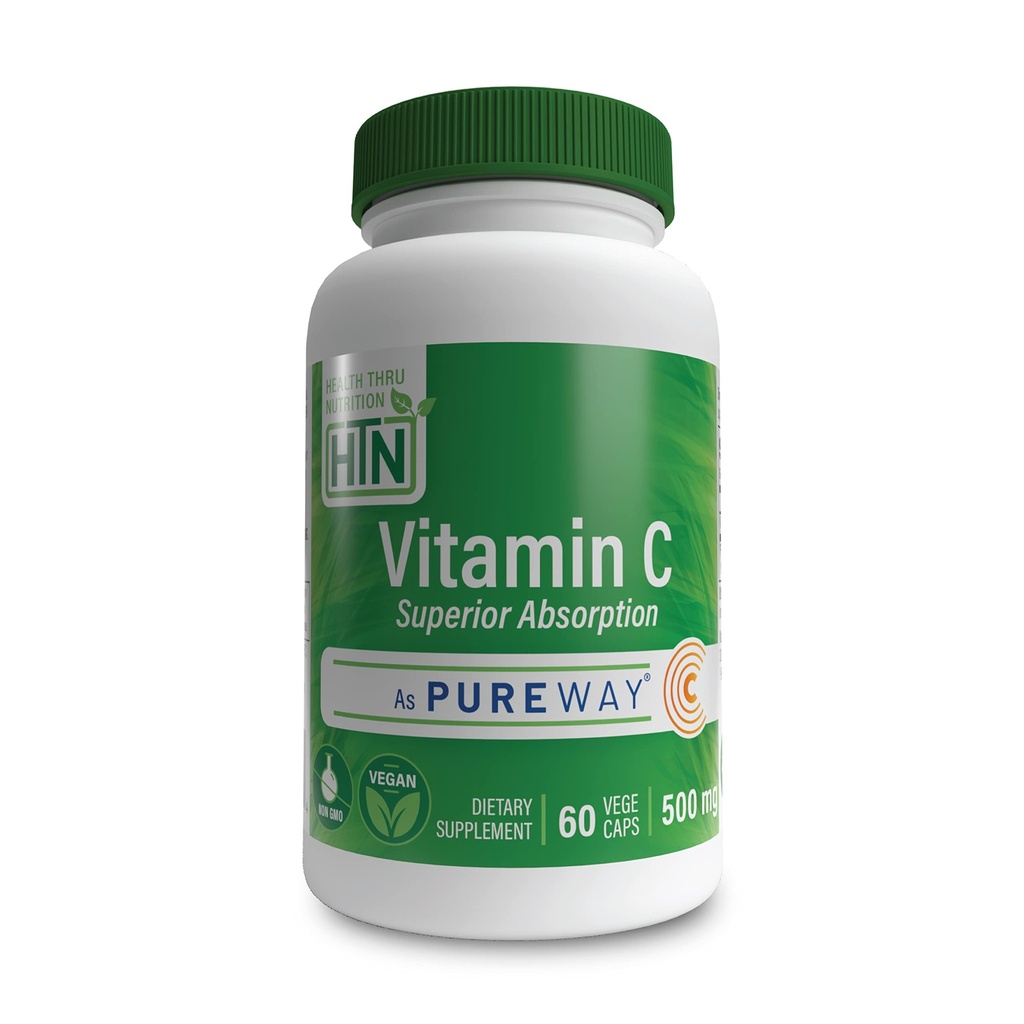 Health Thru Nutrition Vitamin- C 500mg jako PureWay- C 60 Vegecaps Superior Absorpcja 124; Zdrowe funkcje immunologiczne i wsparcie kolagenu 124; Trzecia strona Tested 124; Wegan, Non-GMO i gluten Free
