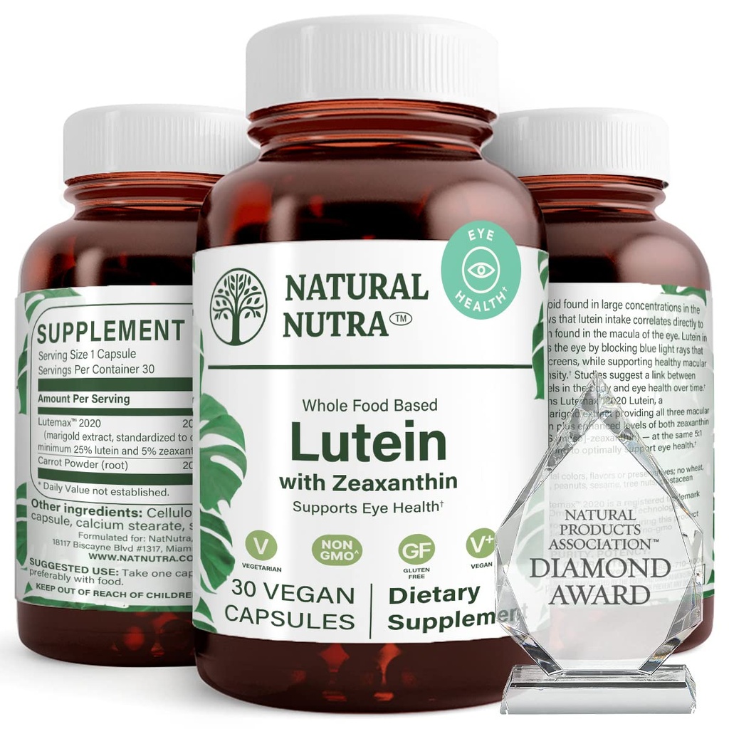 Naturalny Nutra Luteina i Zeaksantyna Suplement, Utrzymanie Wizji Zdrowie, Chroni komórki w oczach, Zwiększanie poziomu Zeaksantyny i Isomers, Wsparcie Eye Health, Gluten Free, Soy Free, 20mg - 30 Kapsułki