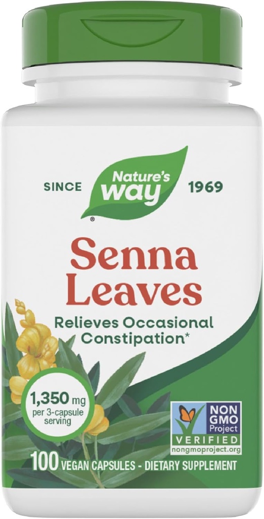Nature 's Way Senna Leaves, Relieves Okazjonalne zaparcia *, 1,350 mg na 3- Capsule Serving, Non-GMO Project Verified, 100 Kapsułki (Packaging May Vary)