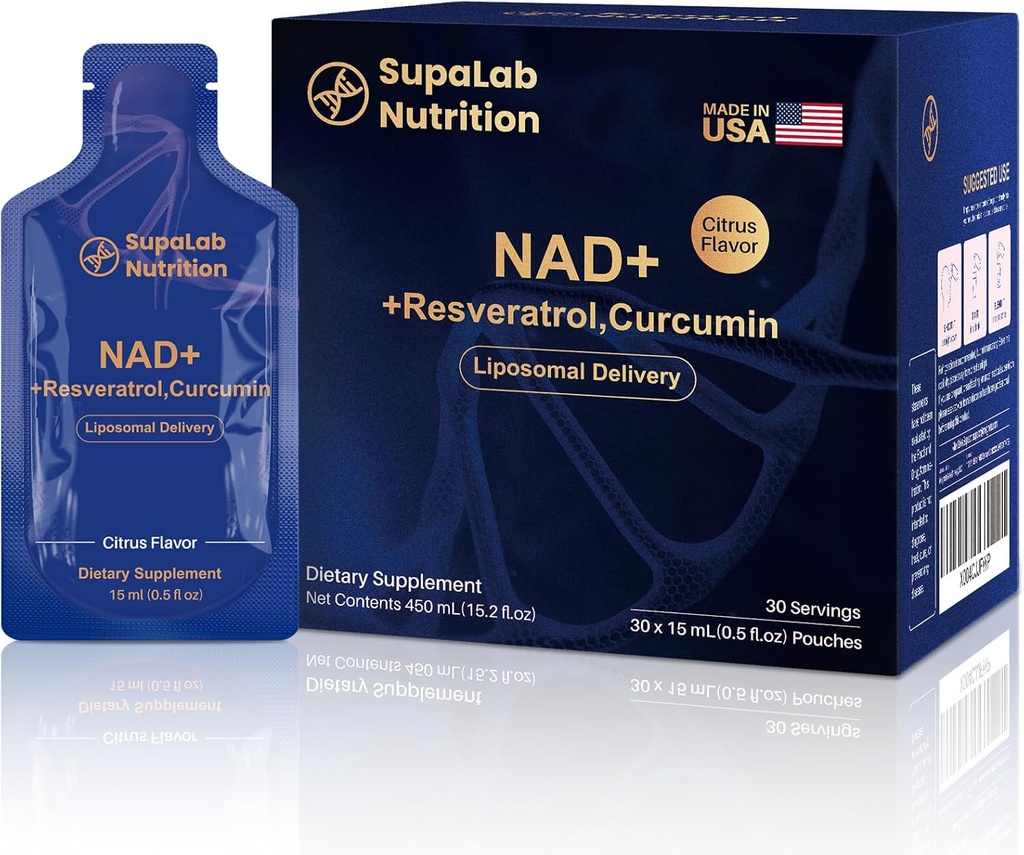 NAD + Resveratrol Supplement 300mg Nikotynamid Dinukleotyd adeniny, 200mg Kurkuminoidy i 500mg Liść oliwek - Wysokiej czystości suplement NAD dla anty- starzenia, Energia, Focus