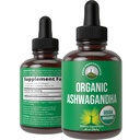 Ashwagandha Liquid Drops. USDA Organic Vegan Supplement. Ekstrakt Extra Siła Ashwagandha Root dla kobiet, mężczyzn, dzieci z Adaptogens. Zero Sugar, Organic, Guten Free Tincture Supplements.