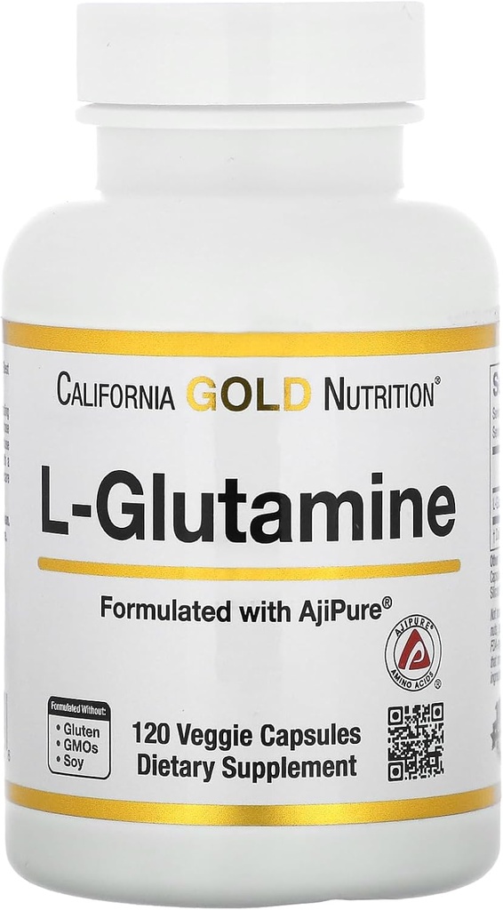 California Gold Nutrition L- glutamina, AjiPure, 120 Kapsułek wegetariańskich (500 mg na kapsułki)
