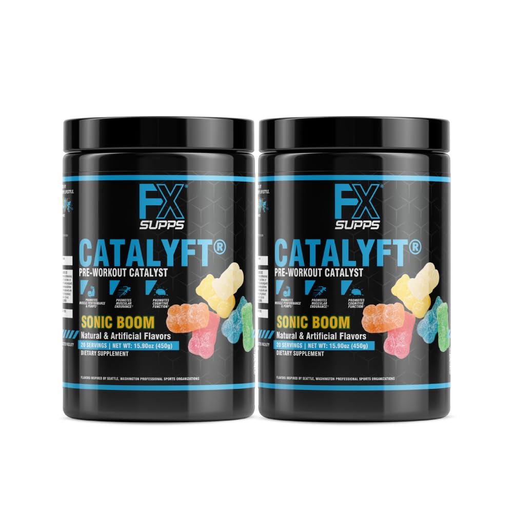 FXSUPPS Catalyft przed treningiem proszku napój dla mężczyzn i kobiet, Boom Sonic 124; Suplement diety Mix z Creature & Beta- Alaniny 124; dla Pompa energii, Mięśnie Gain & Focus, 40 Sług (2 Pack)