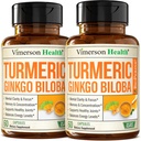 Ginkgo Biloba i Kurkumina Kurkumina suplement w / Czarny pieprz & Organic Tumeric - Naturalny suplement Turmeric for Focus, Memory, Joint & Brain Health - Vegan Ginko Biloba kapsułki w / Curcuma - 2 opakowania