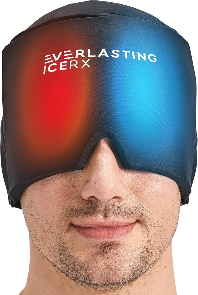Forma Fitting żel Lód Ból głowy Relief Hat - Zimna terapia Ból głowy Relief Cap / Ice Head Wrap Ice Pack Mask, Zimny kompresja Ból głowy Relief Cap for Tension & Stress, 20% Więcej żelu, Migrena Relief Black