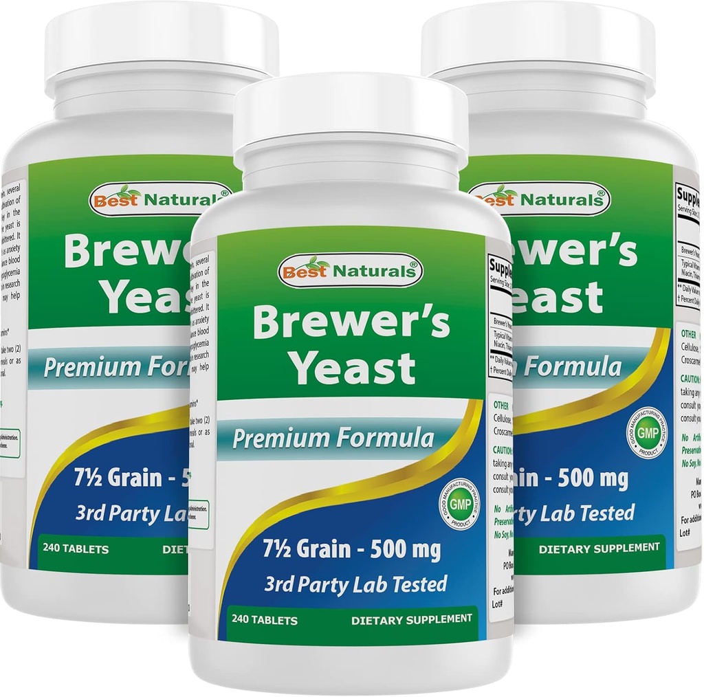 Best Naturals, Brewers Yeast, 7-1 / 2 Ziarno z witaminą B1, Witamina B2, 1000 mg 240 Tabletki (240 liczenie (opakowanie po 3))