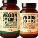 Vegan Omega 3 180 Softgels & Vegan Witamina D3 + K2 Suplement Bundle - Plant- Based DHA & EPA Kwasy tłuszczowe, 4000 IU Witamina D3 i 100mcg Witamina K2 jako Mk7 - Tapioca Softgels