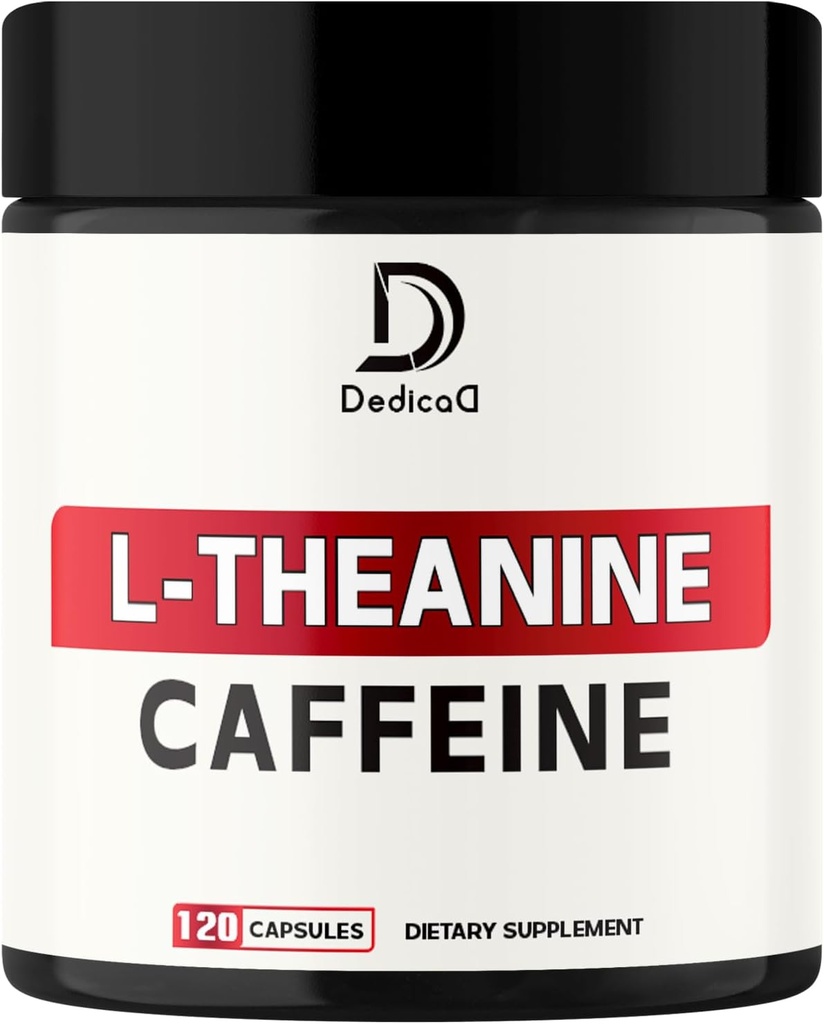 L- Theanine 200mg kapsułki i czyste tabletki kofeinowe 200mg - Smart Smooth Energy Production, Alertness, Cognitive & Focus Clarity Supplement - 120 kapsułek na 4 miesiące - Non-GMO & Gluten Free