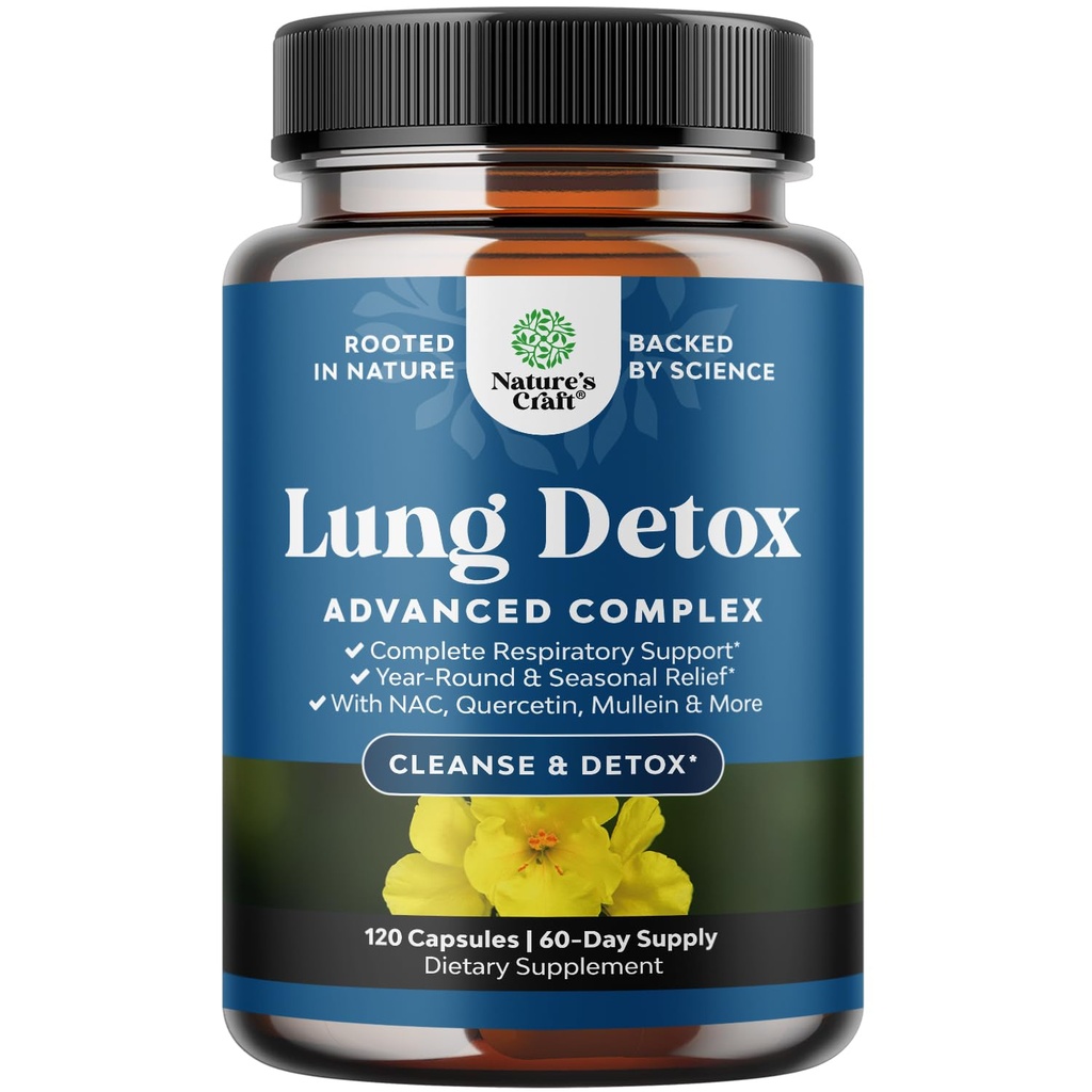 Lung Detox Mullein Leaf Kapsułki - Oczyszczanie Mullein Lung Cleanse Complex z NAC Quercetin & Cordyceps Ekstrakty - Lef Herb Suplement oddechowy dla Sinus Immunity & Wsparcie oddychania