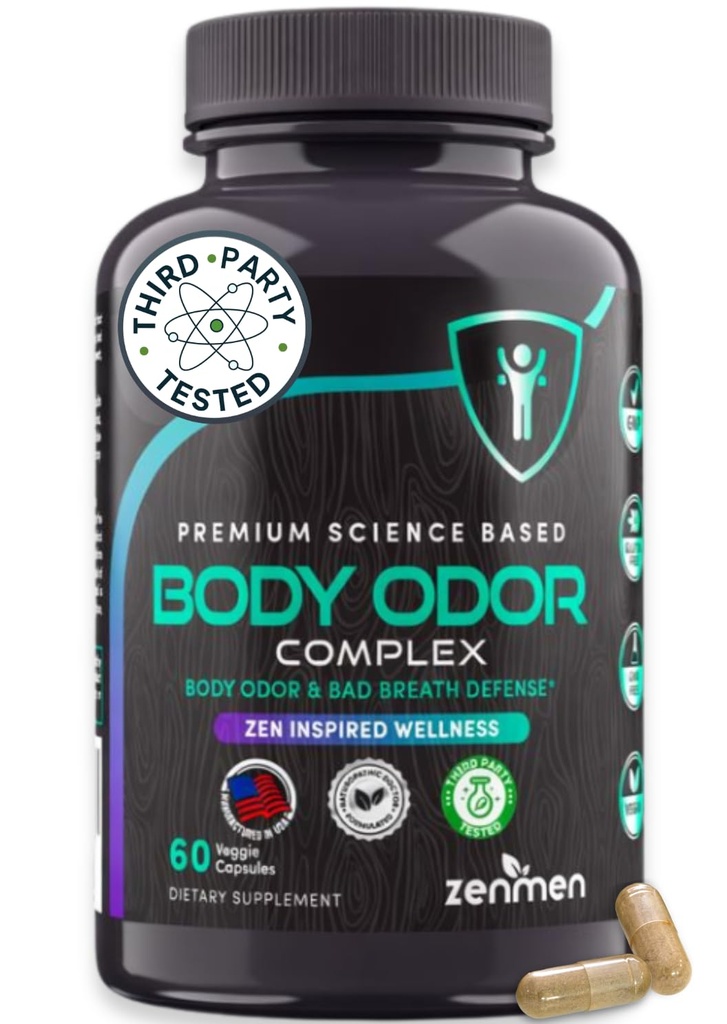Zenmen Natural Body Deodorizing Supplement - Body Odór Eliminator Pigułki - Wewnętrzny Deodorant do Podpaleń, Obszary Intimate i Części Prywatne - 60 Kapsułki Wegan. Made in The USA