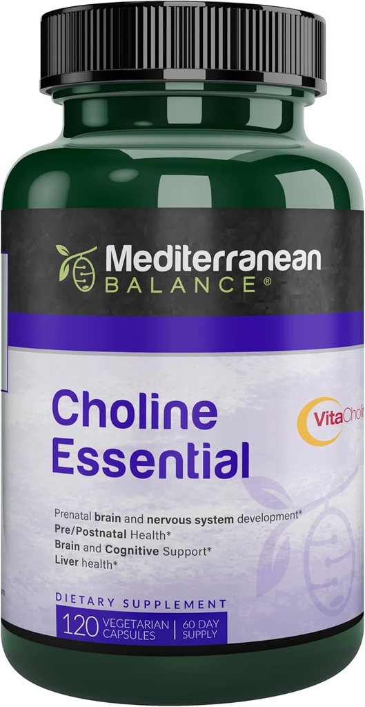 Cholina, Mózg prenatalny i wsparcie kognitywne Witamina, Kosher, Wegetarianin, Suplement choliny dla kobiet w ciąży i karmiących piersią, 550mg choliny na serwowanie, 60 Day Supply