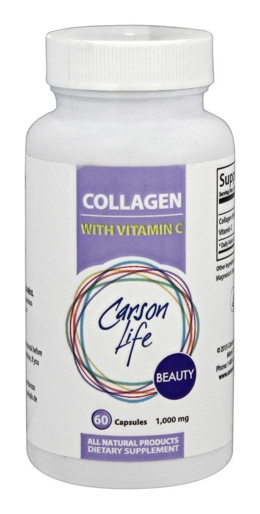 Carson Life Collagen Kapsułki z witaminą C - 60 Kapsułki - Suplement diety dla anty starzenia, Wsparcie immunologiczne, Zdrowe włosy, Skóra i paznokcie - Made in USA (60 Kapsułki)