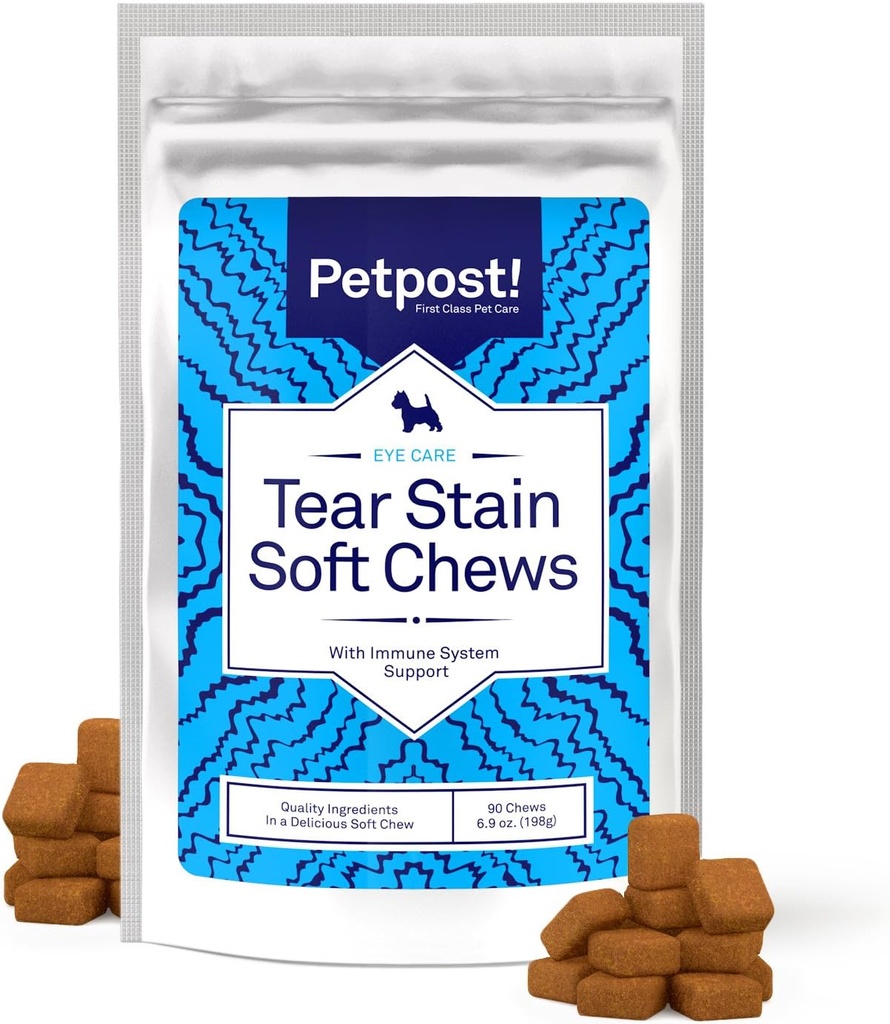 Petpost Tear Plain Remover Miękkie żucia dla psów 124; 90 Count Cheese Flavor Dog Plain Supplement Tear Supplement Supplement 124; Delikatna pielęgnacja oczu dla białych psów i lekkich ras 124; Tylosin Free, Made in USA