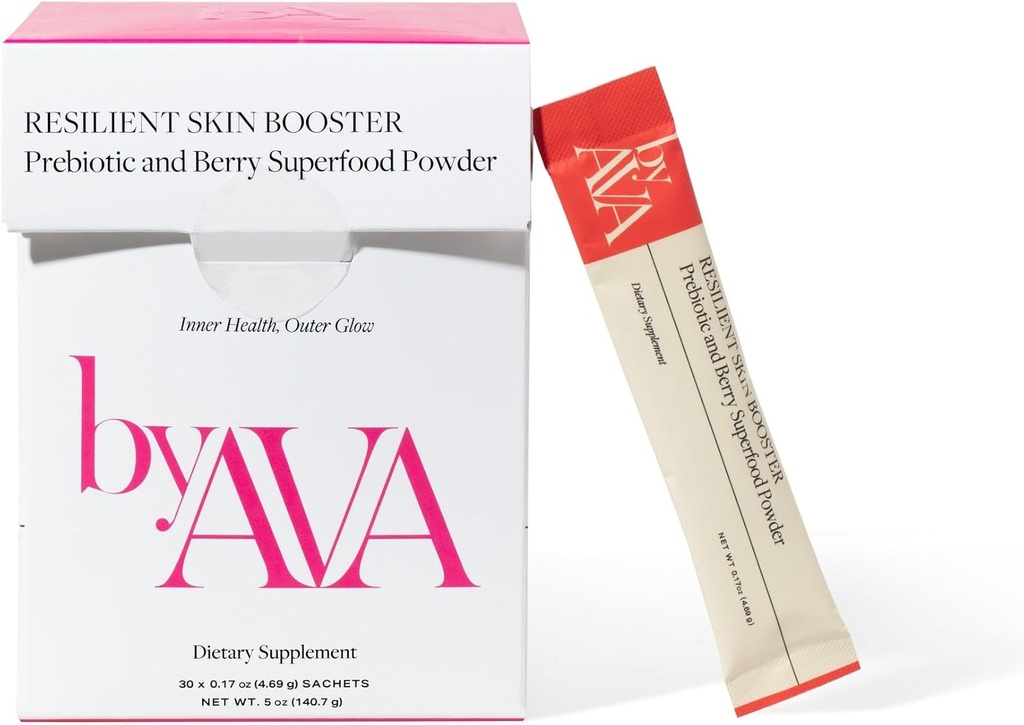 byAVA Resilient Skin Booster Ognisko 124; Proszek prebiotyczny i Berry Superfood 124; 30 Służenie Ognisko 124; Świecąca Skóra, Gut Wsparcie zdrowia