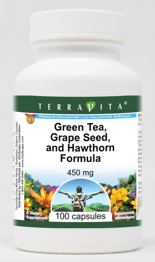 Wysokie ciśnienie krwi - zielona herbata, nasiona winogron i Hawthorn - 450 mg (100 kapsułek, ZIN: 517080)