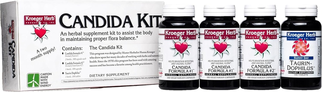 Kroeger Herb Products, Candida Support Kit, Digestive Nutritional Supplement, Gut Health, Optymalne funkcje jelitowe, Non-GMO, Gluten Free, Brak środków konserwujących, Made in USA