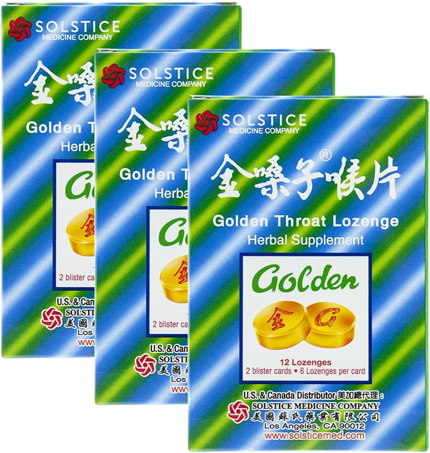 Golden Throat Lozenge Cough Drops (Jinsangzi Houpian) (12 Lozenges Per Pack) (3 Packs)