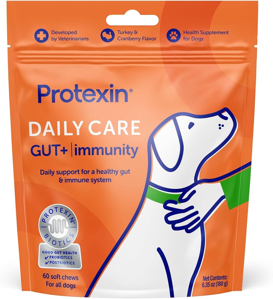 Protexin Daily Care Gut+ Immunity | 60 Dog Chews, Turkey and Cranberry Flavor Dog Supplement | Probiotics for Dogs, Dog Postbiotics