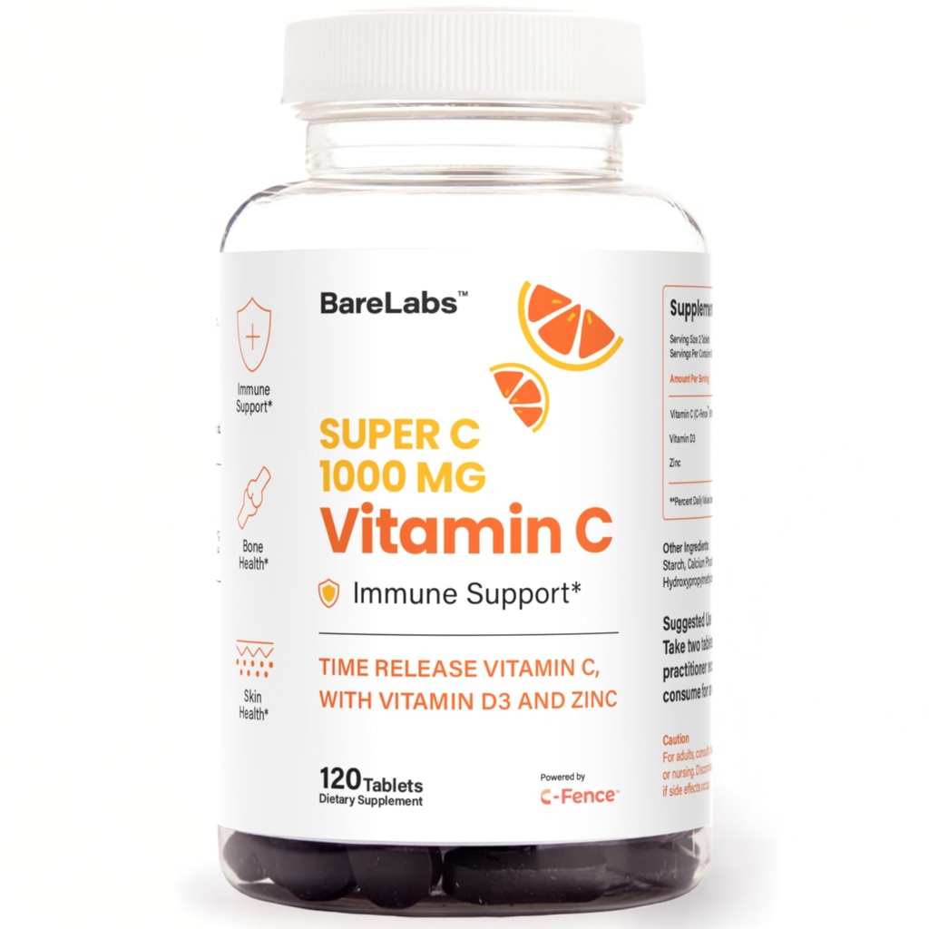 Uwolnienie czasu Witamina C 1000 mg + Witamina D3 1000 j. m. + Cynk 30 mg 124; Wsparcie immunologiczne & Kolagen Boost 124; Nie-GMO, All- Day Przeciwutleniacz 124; 120 Tabletki Super C