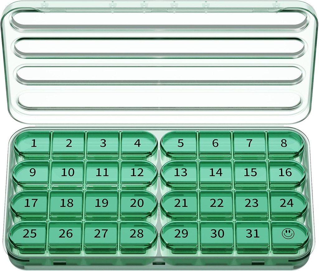 Zoksi Monthly Pill Organizer 1 Time a Day, 30 Day Pill Box Organizer Once a Day, One Month Big Pill Case for Travel, 31 Daily Daily Medcine Container for Vitamins, Supplement & Medication (Oliwa)