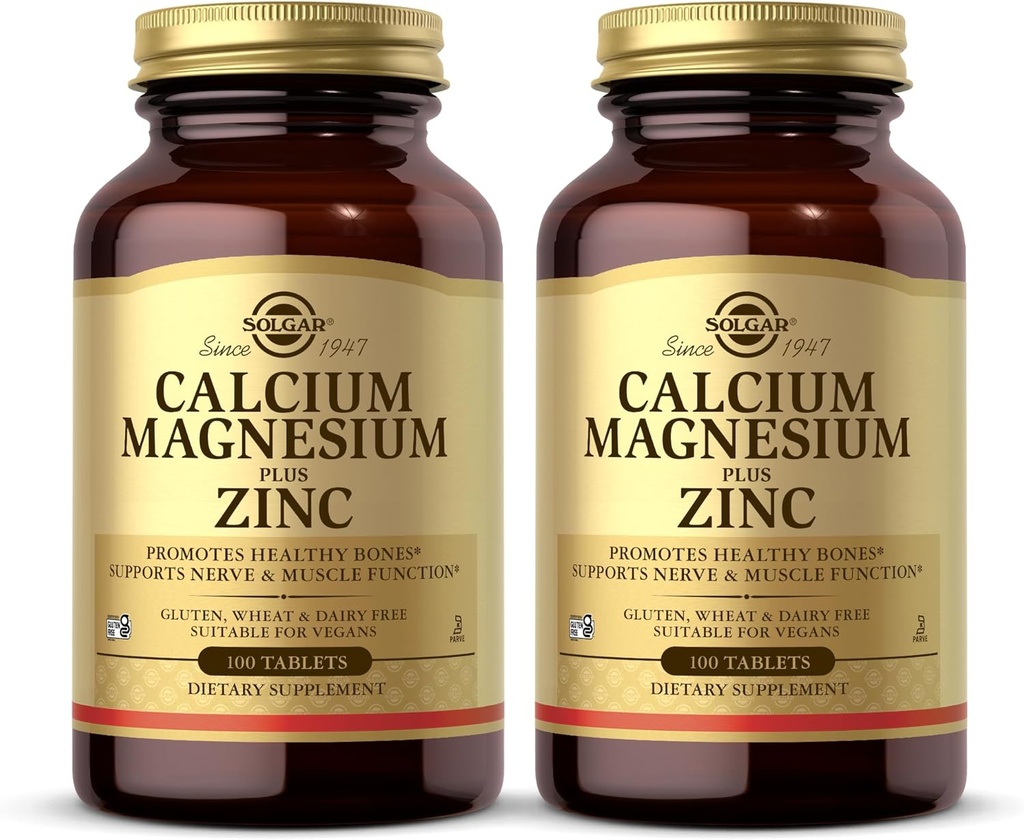 Solgar Wapnia Magnezu Plus Cynk, 100 Tabletki (Opakowanie 2) - Promotes Healthy Bones and Teeth - Pomaga Nerve & Muscle Function - Non- GMO, Wegan, Gluten Free, Dairy Free, Kosher - 66 Total Servings