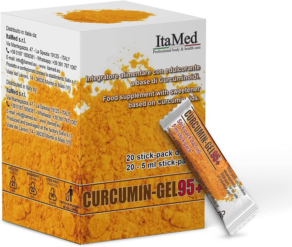 Itamed Turmeric Curcumin Supplement Gel - 95 + Curcumin Powder with HGC- C Complex, Formuła organiczna, 20 Stick- Packs (5 ml Każdy), Kurkumina Turmeric dla zwiększonej dostępności biologicznej