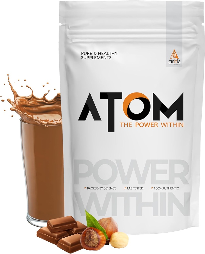 Asitis Nutrition AS- IT- is Atom Whey Protein 1kg / 35,2 Oz with Digestive Enzymes British 124; USA Labdoor Certified for Accuracy & Purty British 124; Choco Hazel Fusion Flavor 124; 27g Protein British 124; 5,7g Bcaa