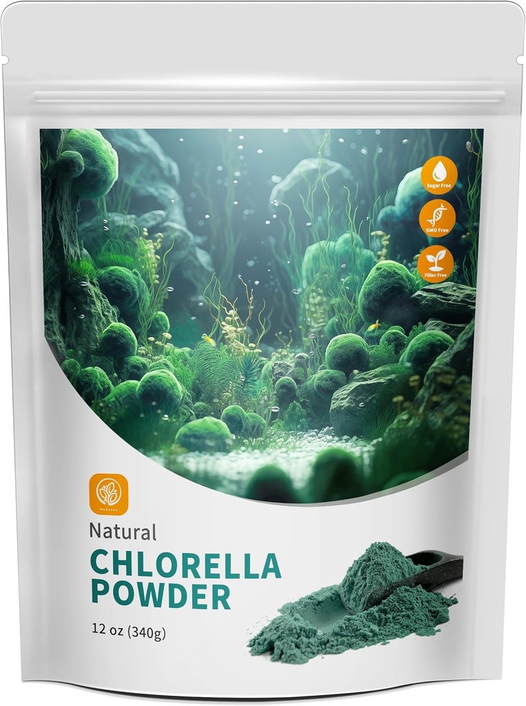 Chlorella Proszek Naturalny z 12 oz - Chlorofil Proszek, Wspiera system immunologiczny i wątroba Funkcje, Keep Youth, Wegan, Bogaty w białko wegańskie i witaminy.