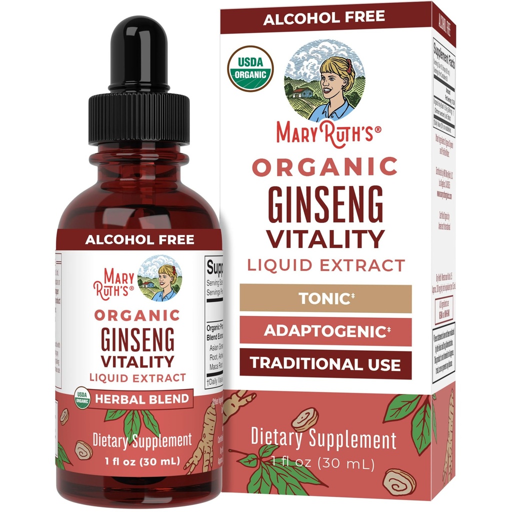 MaryRuth Organics Herbal Supplement for Brain Function 124; Boost Energy 124; Pamięć 124; Witalność USDA 124; Ginseng with Ashwagandha British 124; Eleuthero and Maca Root Extract